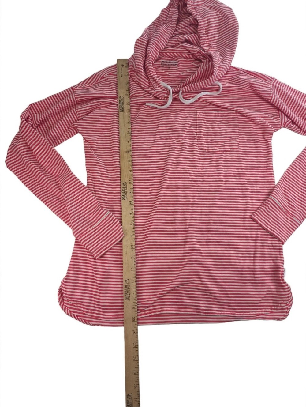 Vineyard Vines Shirt Womens M Edgartown Hoodie Red White Stripe Whale Pocket - Picture 6 of 7